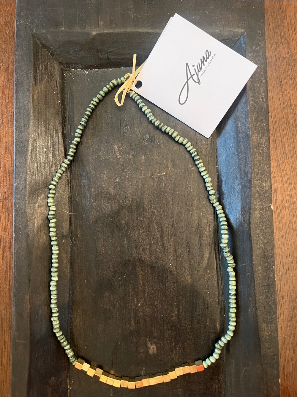 Green paper Beaded Necklace with Gold Accent